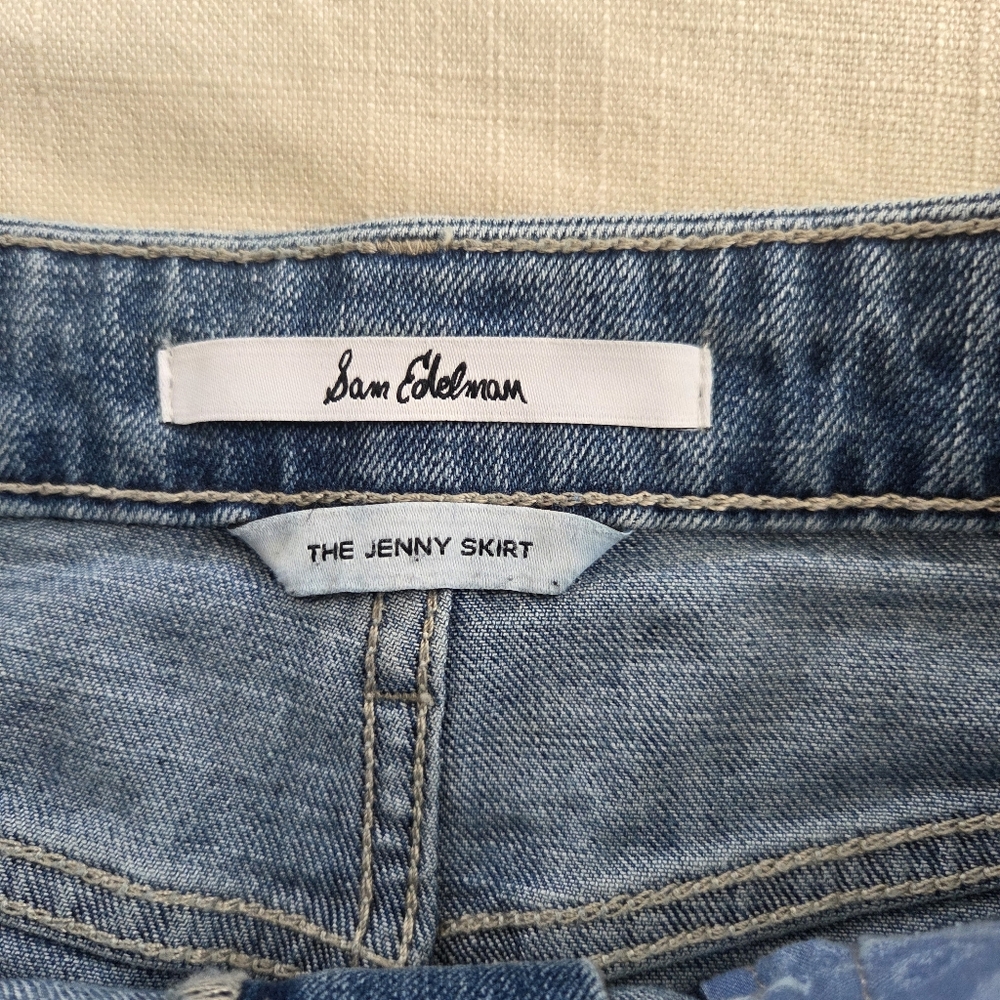Sam Edelman The Jenny Skirt Denim Frayed Hem Mini 28 Inch Waist Size 26 Tag - Picture 10 of 14